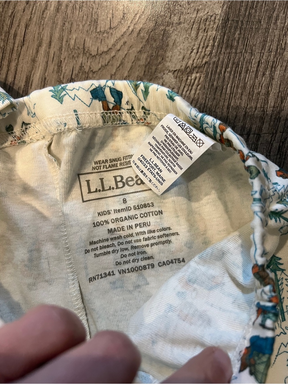 L.L. Bean Kids Cream Pajama Set with Teal and Brown Forest Print - Picture 2 of 5